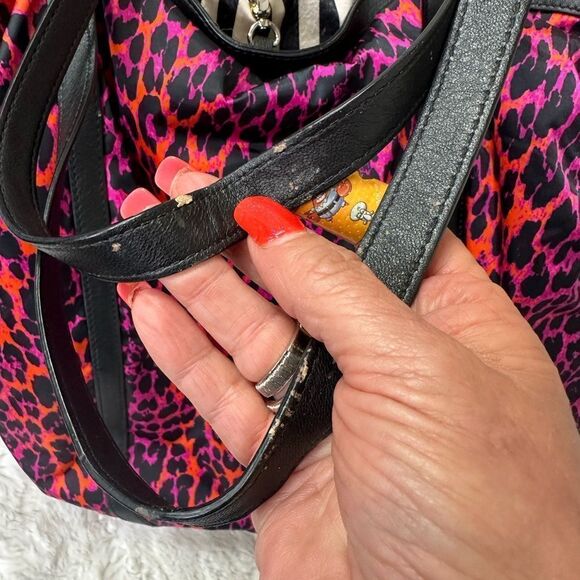 Henri Bendel NY Pink Leopard Print Softshell Satin Satchel Tote Shoulder Bag - Picture 9 of 17